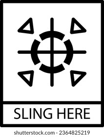 Sling Here icon with black frame isolated on white background. Sling Here symbol. Label vector illustration