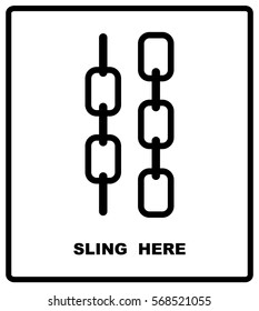 SLING HERE packaging symbol on a corrugated cardboard box. For use on cardboard boxes, packages and parcels. Vector illustration.
