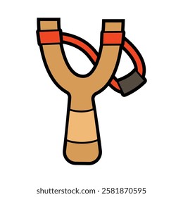 Sling shot, slingshot flat icon design, slingshot traditional toy vector illustration, wooden sling shot clip art image, cartoon wooden catapult toy kid game, gambar ketapel mainan tradisional