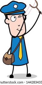 Sling Shot Target - Retro Postman Cartoon Courier Guy Vector Illustration
