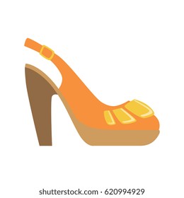 Slingback Female Shoe On Platform, Isolated Footwear Flat Icon, Shoes Store Assortment Item