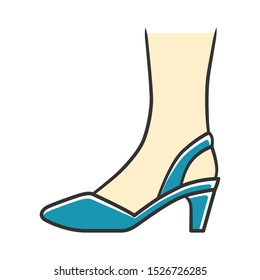 Slingback high heels blue color icon. Woman stylish and classic footwear design. Female formal d orsay shoes side view. Fashionable chic clothing accessory. Isolated vector illustration