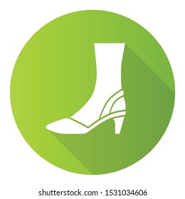 Slingback high heels green flat design long shadow glyph icon. Woman stylish and classic footwear design. Female formal d orsay shoes side view. Clothing accessory. Vector silhouette illustration