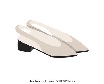 Slingback shoes isolated on white. Women's pair of heels with an open back and strap. Clip art of casual footwear in beige. Vector graphics