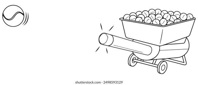 A slinger ball machine for tennis ball. Illustration in outline and vector format.