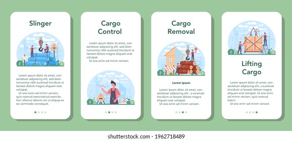 Slinger mobile application banner set. Professional workers