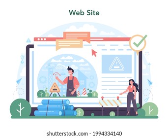 Slinger online service or platform. Professional workers of constructing industry slinging goods. Website. Vector illustration
