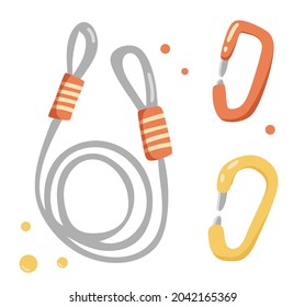 Slings and fasteners from camping and outdoor recreation set, isolated on white background, can use for camp flyer, card, posters, t-shirt design. Vector illustration.