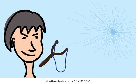 slingshot bully broke the window, vector image