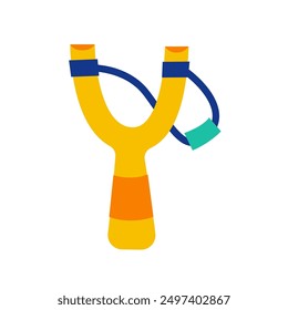 Slingshot flat icon design, slingshot traditional toy vector illustration, classic sling shot clip art image, gambar ketapel mainan tradisional
