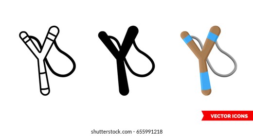 Slingshot icon of 3 types: color, black and white, outline. Isolated vector sign symbol.