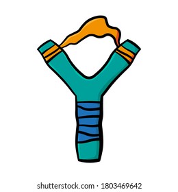 Icono de Slingshot. Vista frontal. Silueta de color. Ilustración gráfica plana vectorial a mano. Objeto aislado sobre un fondo blanco. Aislar.