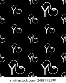 Slingshot Icon Seamless Pattern, Catapult Ging Hand Powered Y Shaped Projectile Weapon Vector Art Illustration