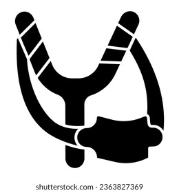 Die solide Slingshot-Ikone, Kinderspielzeug-Konzept, Jagdschleuderschild auf weißem Hintergrund, Kinderspielzeug zum Werfen von Steinen Symbol in glyptischem Stil für mobiles Konzept und Web-Design. Vektorgrafik