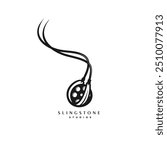 slingshot stone logo with film roll.abstract classic vector illustration.unique film identity.classic film sign