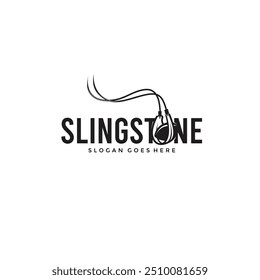 logotipo de marca de palavra slingstone com pedra imagem slingshot .vetor ilustração .eps 10