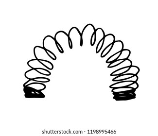 Slinky game. Games for children. Spring. Arch. Hand-drawn vector illustration. Tattoo sketch. Print for t-shirt and bags. Logo, Doodle.