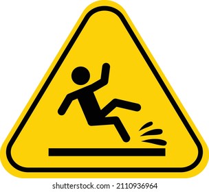 Slip danger icon on white background. Wet floor sign. Yellow triangle with falling man symbol. Caution wet floor. flat style.