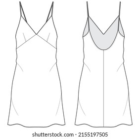 Slip Dress Flat Sketch Technical Illustration Stock Vector (Royalty ...