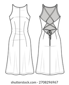 Slip Kleid Vektor Design Mockup Vorlage technische Flachzeichnung.