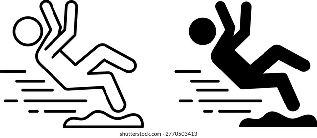 Slip And Fall Accident Icon Set Safety Hazard Warning Outline And Glyph Vector Illustration