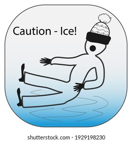 Deslizar y caer.  Icono de cuidado del hielo.  Ilustración vectorial.