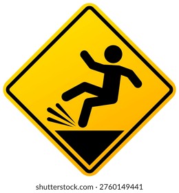 Slip and fall hazard sign isolated on white background. Beware of wet slippery floor, cleaning in progress, please watch your steps and be careful forewarn symbol. Vector illustration of falling man yellow warning placard.