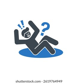Slip-and-Fall-Symbol einzeln auf weißem Hintergrund