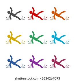 Slip and fall  icon isolated on white background. Set icons colorful