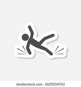 Aufkleber für Slip und Fall-Symbol einzeln auf grauem Hintergrund