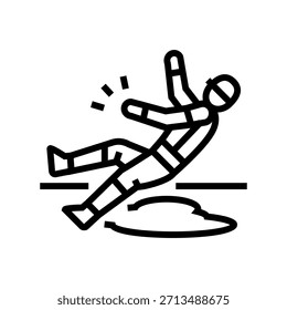 slip and fall on wet floor line icon vector. slip and fall on wet floor sign. isolated contour symbol black illustration