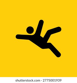 Slip and Fall Warning Symbol on Yellow Background Safety Sign