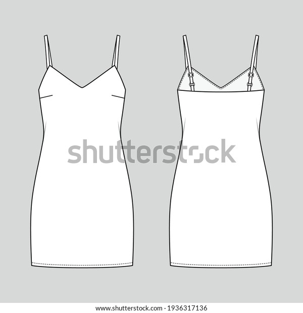 Slip mini dress. Fashion\
sketch. Vector illustration. Flat technical drawing. Mockup\
template.