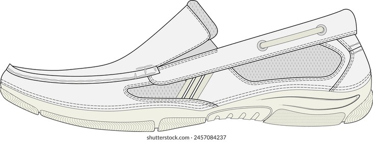 Slip On Loafer Side View Technical Illustration Vector Footwear Design Template 