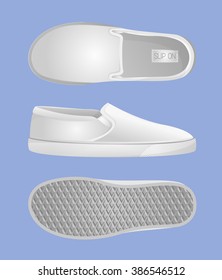 Slip on mock up. White blank shoe template for any pattern. Realistic vector illustration.