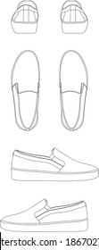  Slip on shoes top, back, front, right, left view. Eps vector graphics.