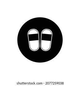 Slip sandal with outline icon circle backgroung black color editable. Hotel Sandals vector.