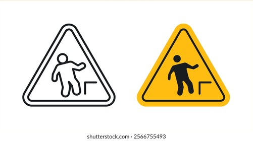 Slip Warning signs in black outline, solid and colored style