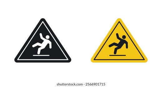 Slip Warning signs set in black and colored