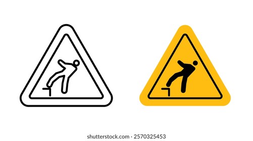 Slip Warning signs vectors set in black. line and flat versions