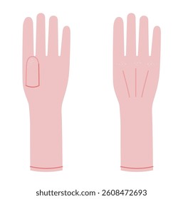 Slip-on Gloves pink cartoon Fashion hand accessory clothing technical illustration garment. Vector front palm back view for Men, women, unisex style flat template CAD mockup sketch on white background