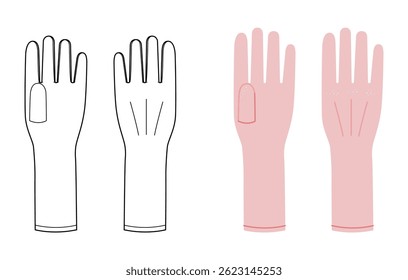 Slip-on Gloves pink cartoon and flat sketch Fashion hand accessory clothing technical illustration garment. Vector front palm back view for Men, women, unisex style template CAD on white background