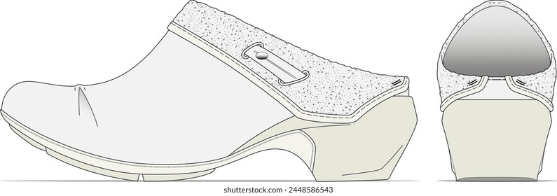 Zapato de tacón alto Slip-on Vector de zapato de tacón alto diseño vista lateral maqueta de ilustración de moda técnica Plantilla