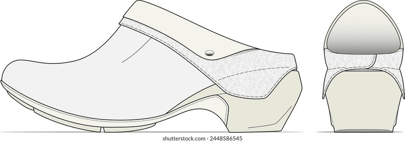 Slip-on high heel mule shoe vector design side view mock up technical fashion illustration template