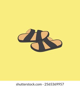 Slip-on sandal vector illustration. Woman footwear isolated on yellow background