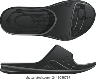 Slip-on Slide Sandal Vector Ilustración realista Plantilla de diseño lateral y de vista superior