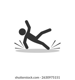 Slipped man fall accident icon with shadow