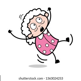 Slipped - Old Cartoon Granny Vector Illustration