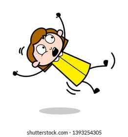 Slipped - Retro Office Girl Employee Cartoon Vector Illustration﻿