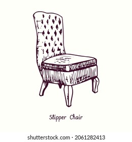 Slipper Chair. Ink  Doodle Drawing With Inscription